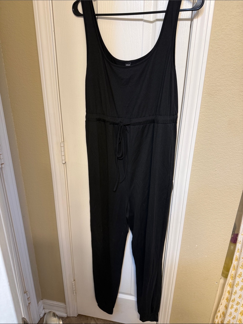 SHEIN Black Scoop-Neck Drawstring Waist Jumpsuit